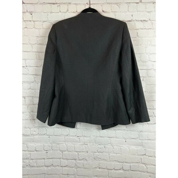 LE SUIT black linen blend lined stitch open front classic jacket cardigan 10 - Picture 7 of 8